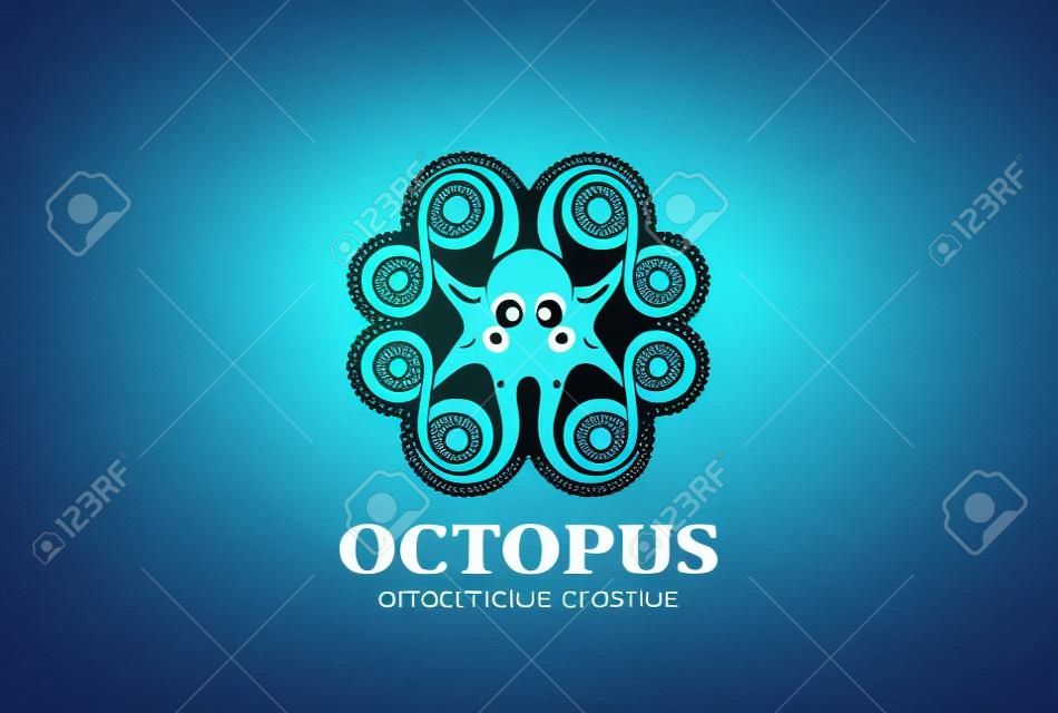 Octopus Streszczenie Star Circle kształt Logo projektowanie szablon wektora. Owoce morza kreatywnego symbolu Ikona logotypu ikonę