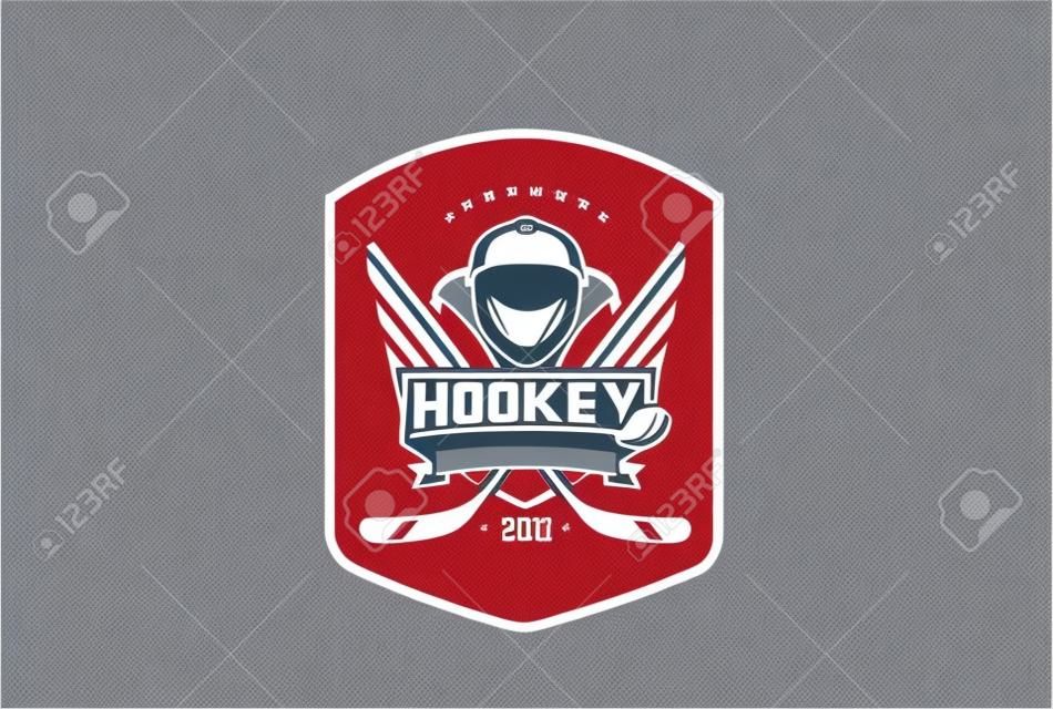 ホッケー バッジ ロゴ デザイン ベクトル テンプレートです。T シャツのグラフィック
スポーツ チームのアイデンティティ ロゴ イラスト ラベル白い背景で隔離。
