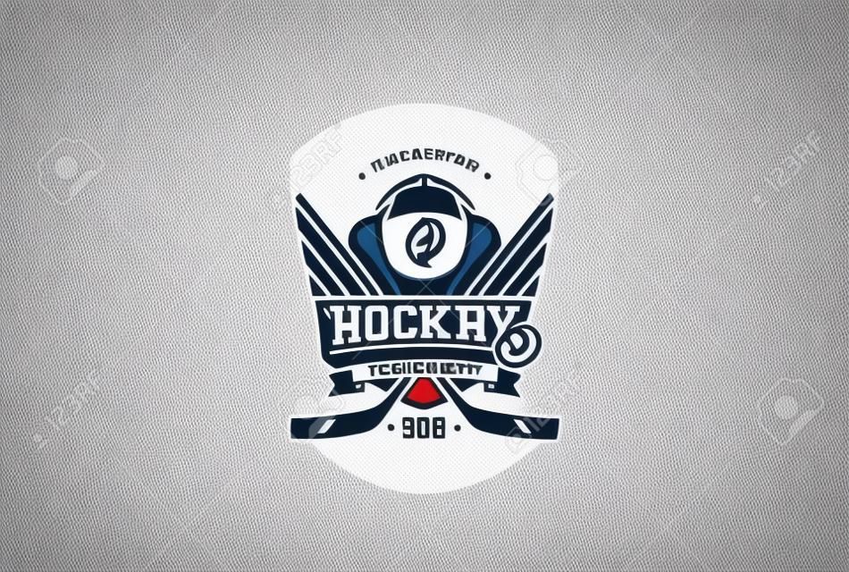 Hockey-Abzeichen-Logo-Entwurf Vektor-Vorlage. T-Shirt Grafik Sport Team Identität Signet Illustration Etikett auf weißem Hintergrund isoliert.