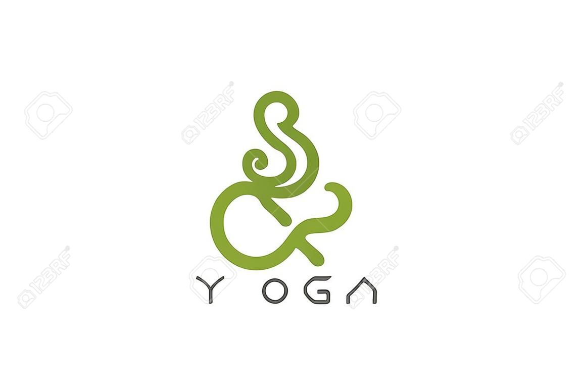Yoga Logotipo abstrato Homem sentado Lotus pose design vector modelo Estilo linear. SPA Beleza Cuidados de saúde Zen Harmony Logotipo conceito ícone