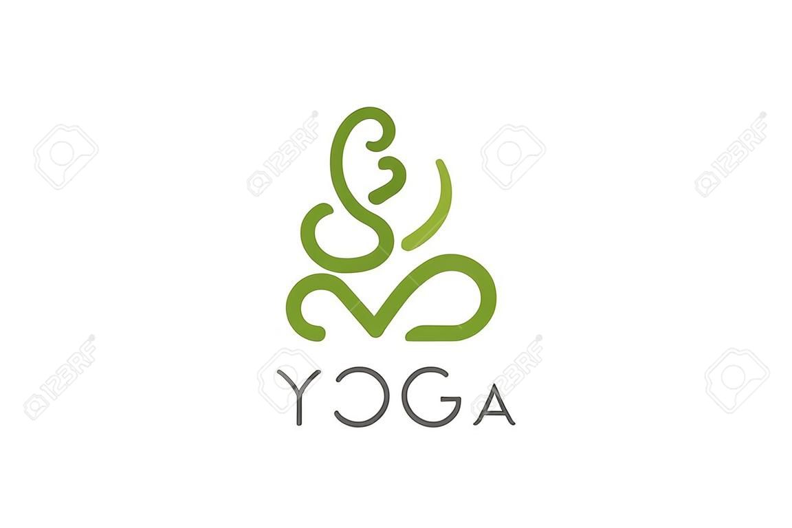 Yoga Logo abstrakte Mann Lotus Haltung sitzt Design-Vorlage Vektor Linear-Stil. SPA Schönheit Gesundheitswesen Zen Harmonie Signet Konzept Symbol