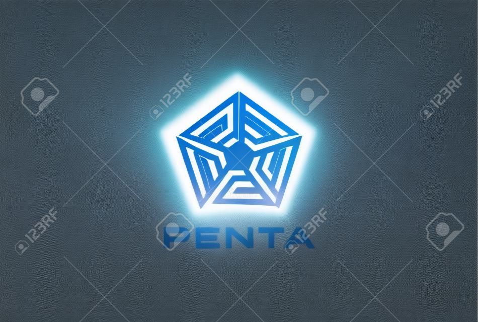 Pentagon-Stern-Logo-Design-Vorlage Vektor Linear-Stil. Unendlich-Schleife Labyrinth Signet Konzept Symbol