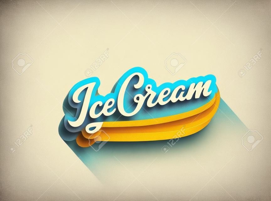 冰淇淋文本3D矢量刻字海報設計模板。老式複古書法排版字