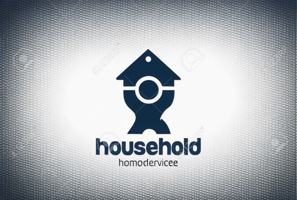 Modelo de vetor de design de logotipo de serviço doméstico. Homem segurando o ícone de conceito de casa em casa