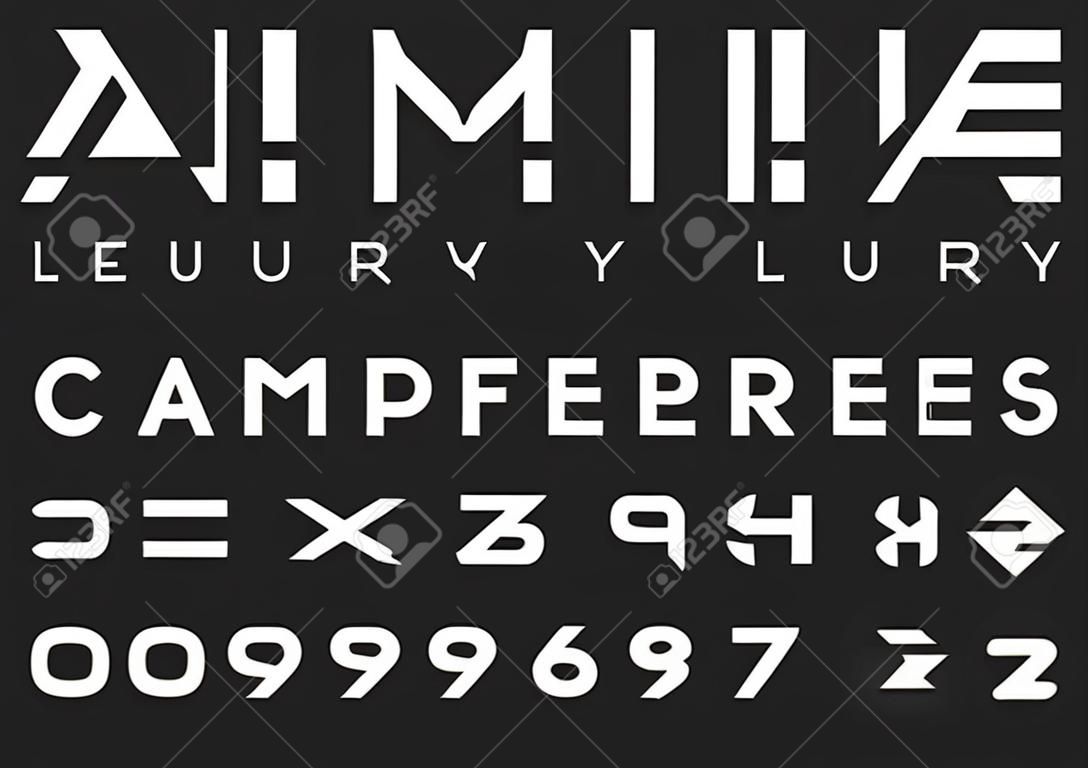 Creative Design vector linear Font for Title, Header, Lettering, Logo, Monogram.
Corporate Business Luxury Technology Typeface. Letters, Numbers Line art style