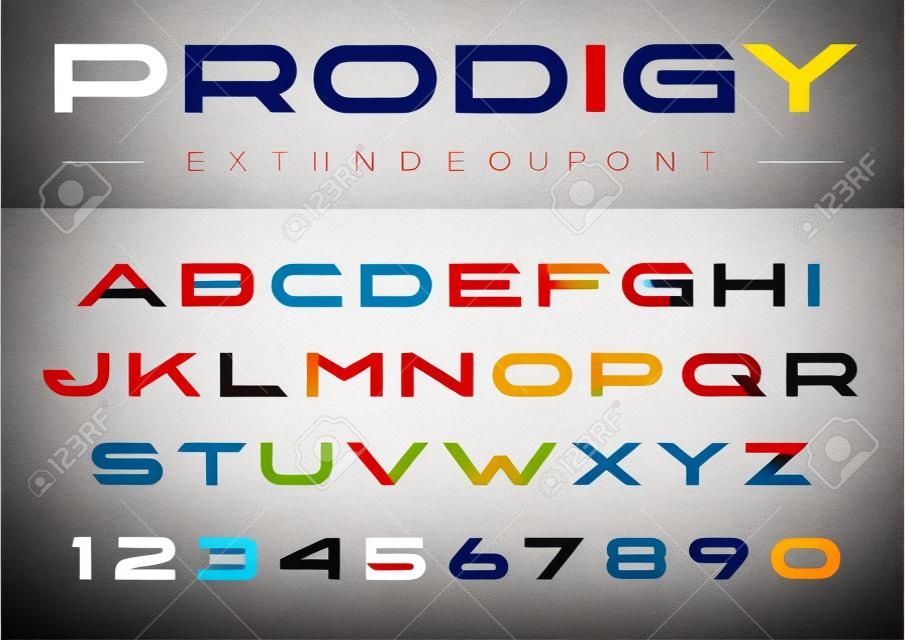 Modern Design vector lineair Uitgebreide lettertype voor Titel, Header, Lettering, Monogram. Corporate Business Luxury Technology Typeface. Brieven met Numbers Latin alfabet