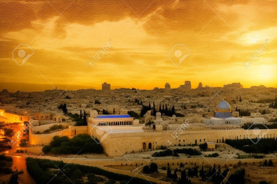 天際線舊城和聖殿山在耶路撒冷，以色列。