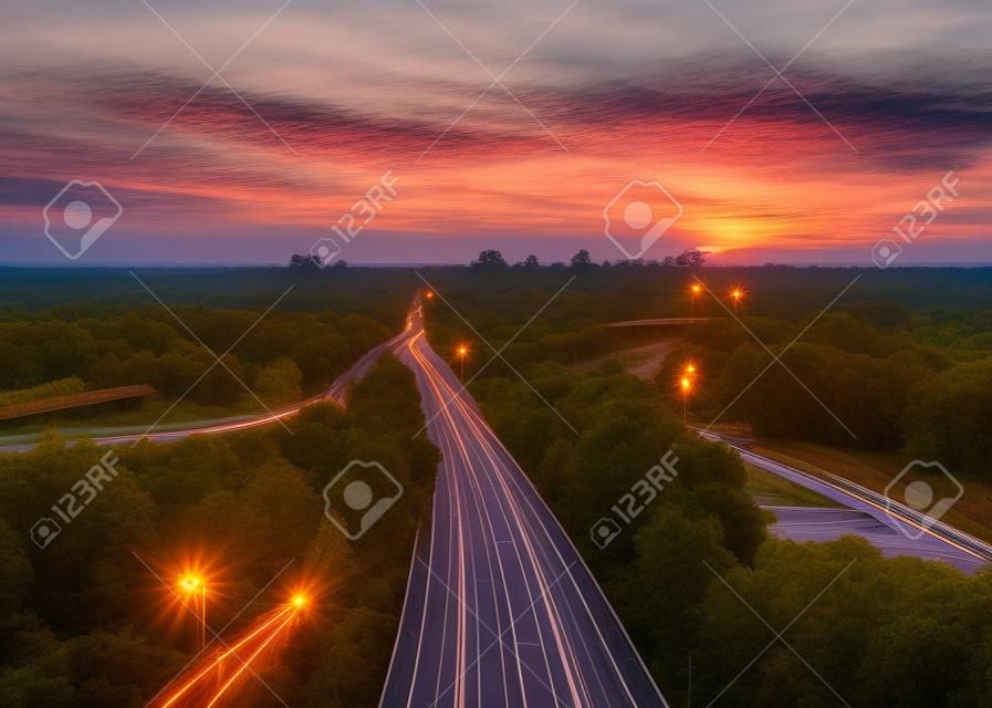 Highway into Columbia, South Carolina, USA at dawn.