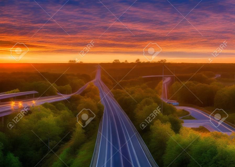 Highway into Columbia, South Carolina, USA at dawn.
