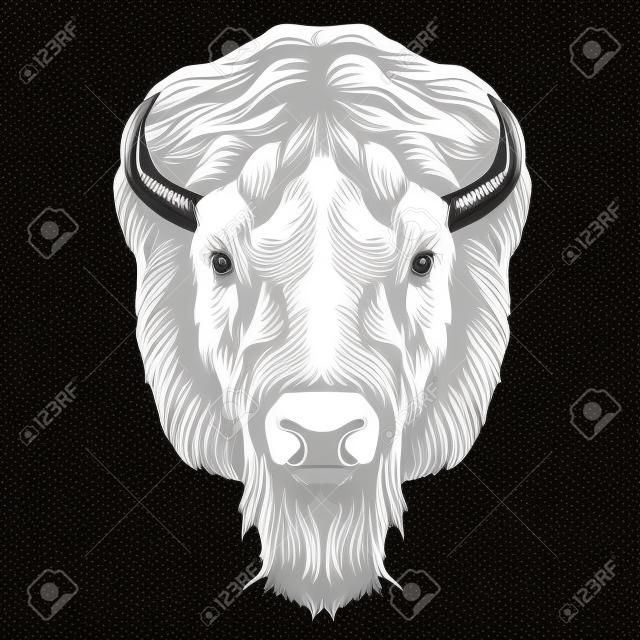 the Buffalo head is symmetrical, looks right, sketch vector graphic of a black and white image