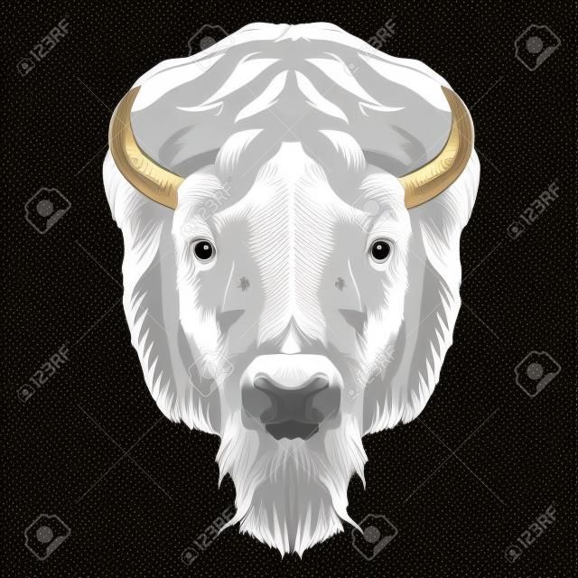 la tête de Buffalo est symétrique, regarde à droite, croquis graphique vectoriel d'une image en noir et blanc
