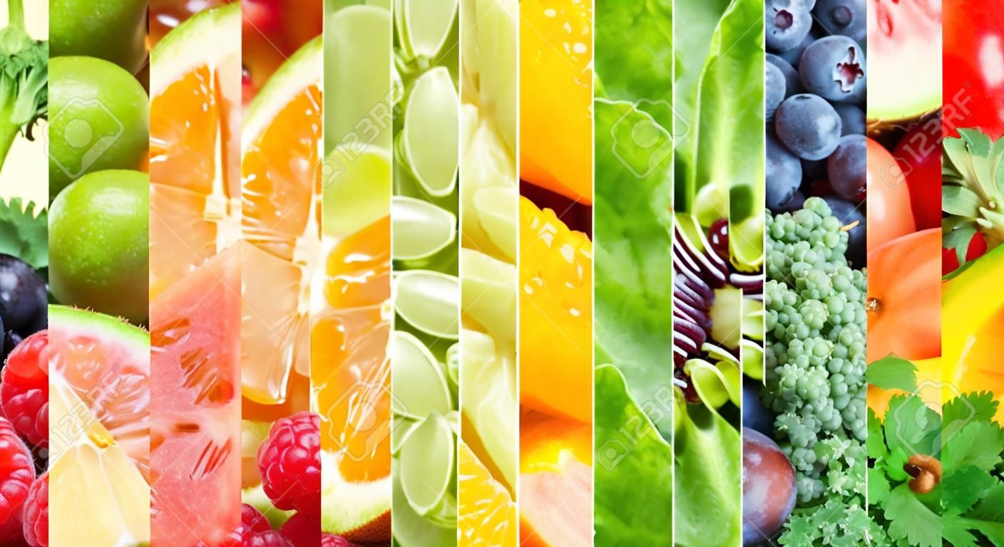 Здоровое питание фон. Коллекция с различными фруктами, ягодами и овощами