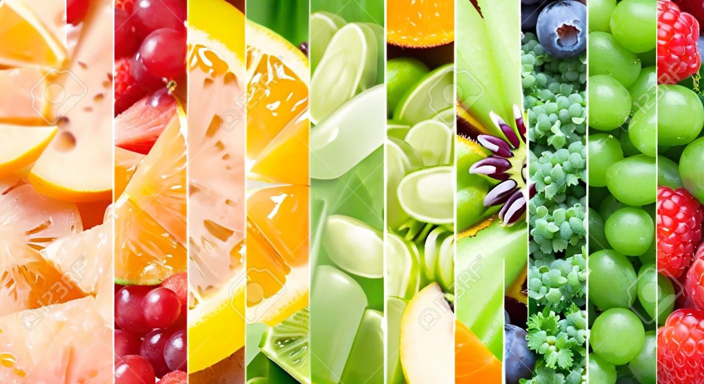 Egészséges ételek háttérben. Gyűjtemény különböző gyümölcsök, bogyós gyümölcsök és zöldségek