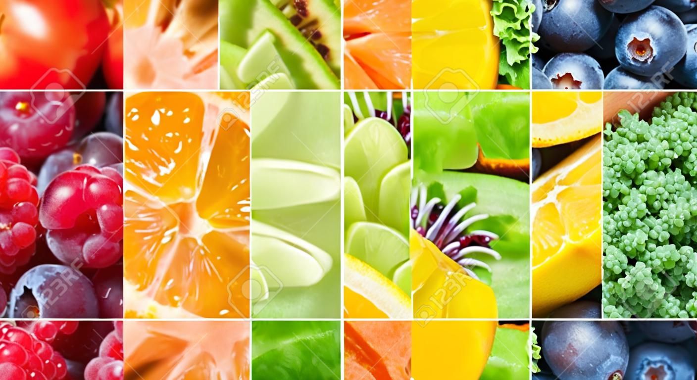 Healthy food background. Collection with different fruits, berries and vegetables