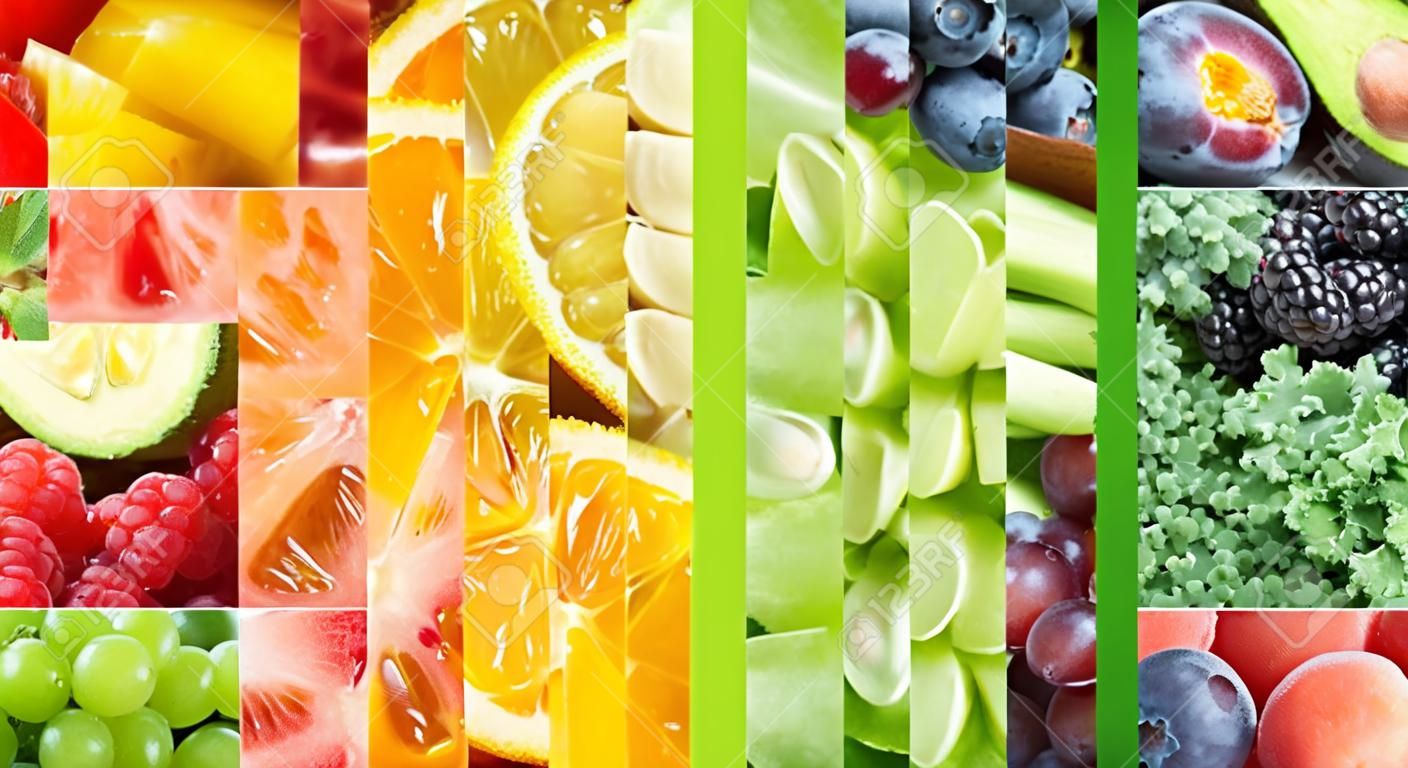 Gesunde Ernährung Hintergrund. Sammlung mit verschiedenen Früchten, Beeren und Gemüse
