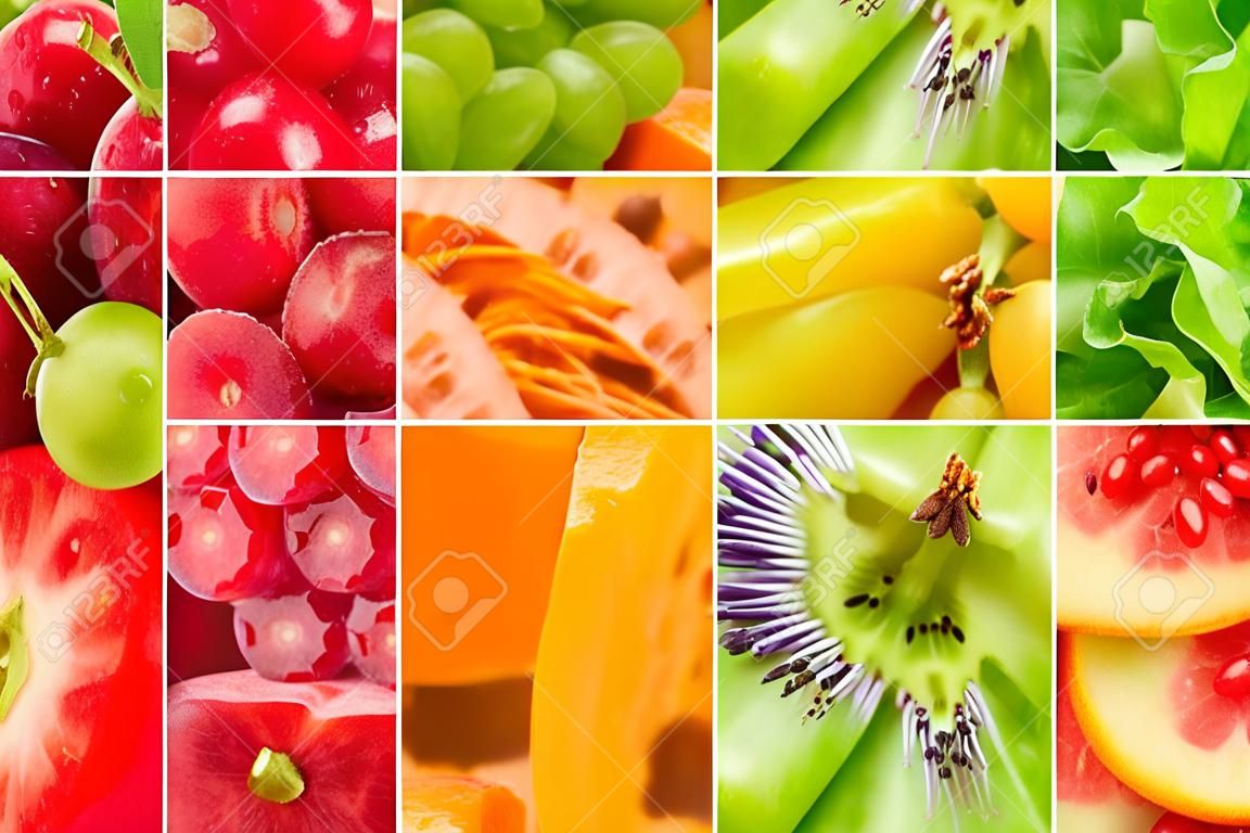 拼貼與水果和蔬菜。生鮮食品的背景