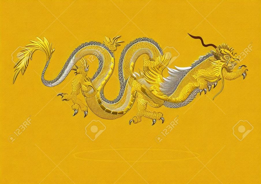 Ilustración del dragón de oro en el estilo asiático