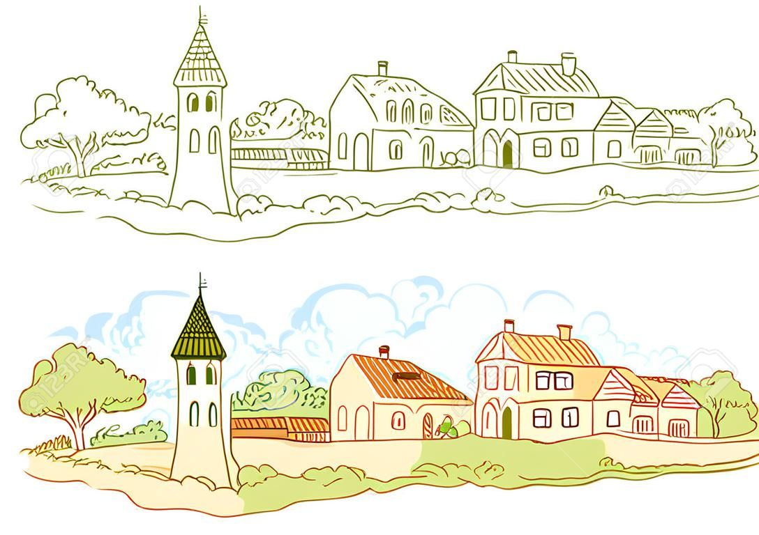 Illustration of a small country town