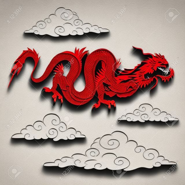 illustrazione vettoriale di un drago rosso ritagliate di carta