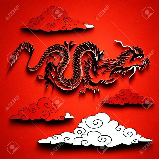 illustrazione vettoriale di un drago rosso ritagliate di carta
