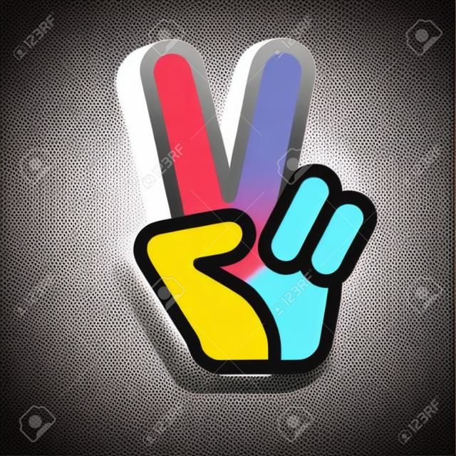 Ikona Vector z kolorowymi symbolami rąk i pokoju. Dłoń i dwa palce są jak symbol pokoju.