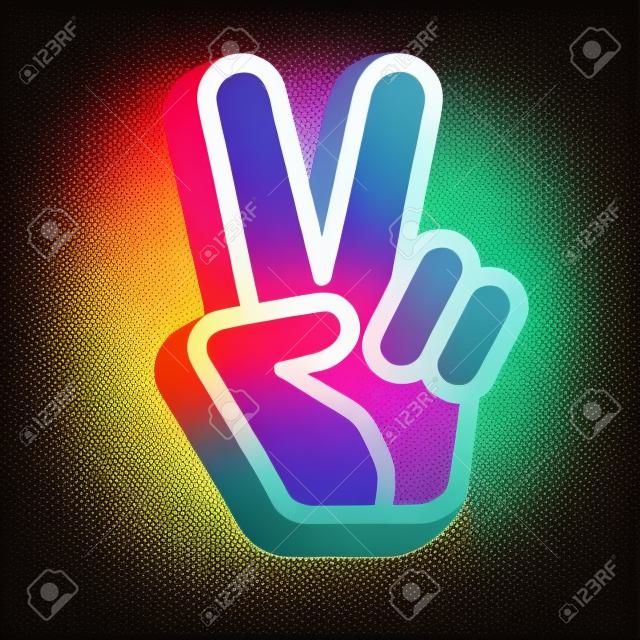 Ikona Vector z kolorowymi symbolami rąk i pokoju. Dłoń i dwa palce są jak symbol pokoju.