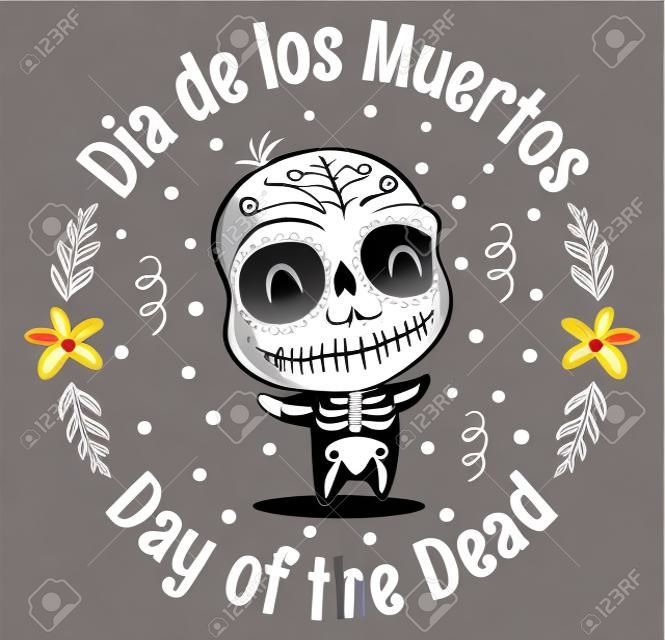 Vector niño en traje de esqueleto para el día muerto. Dia de los Muertos.