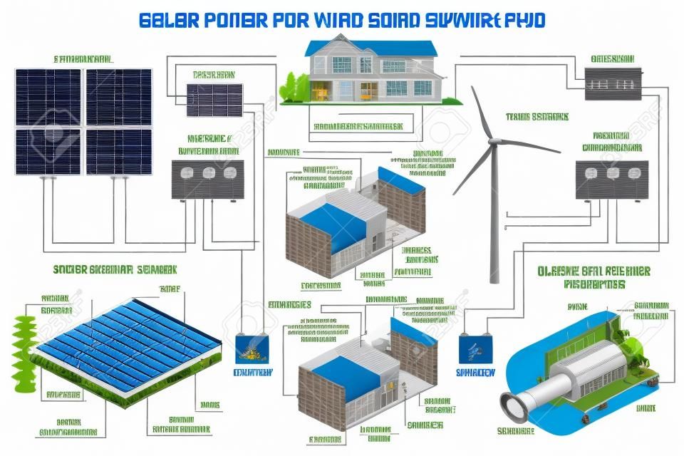 sistema solar y sistema de energía de la planta de viento para el hogar de infografía