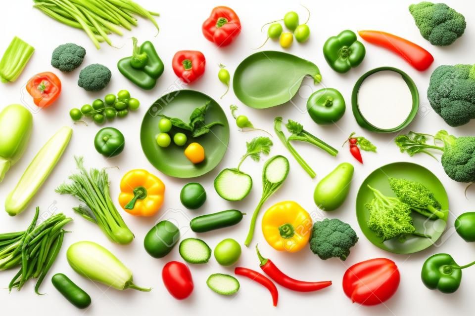Different vegetables on white background, flat lay