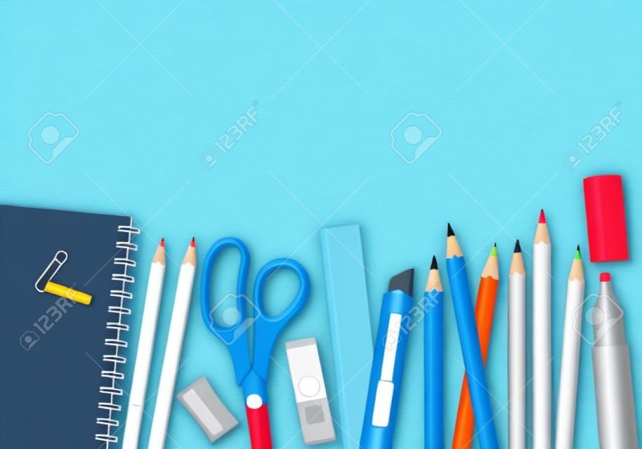 Vector set of school supplies on a white background