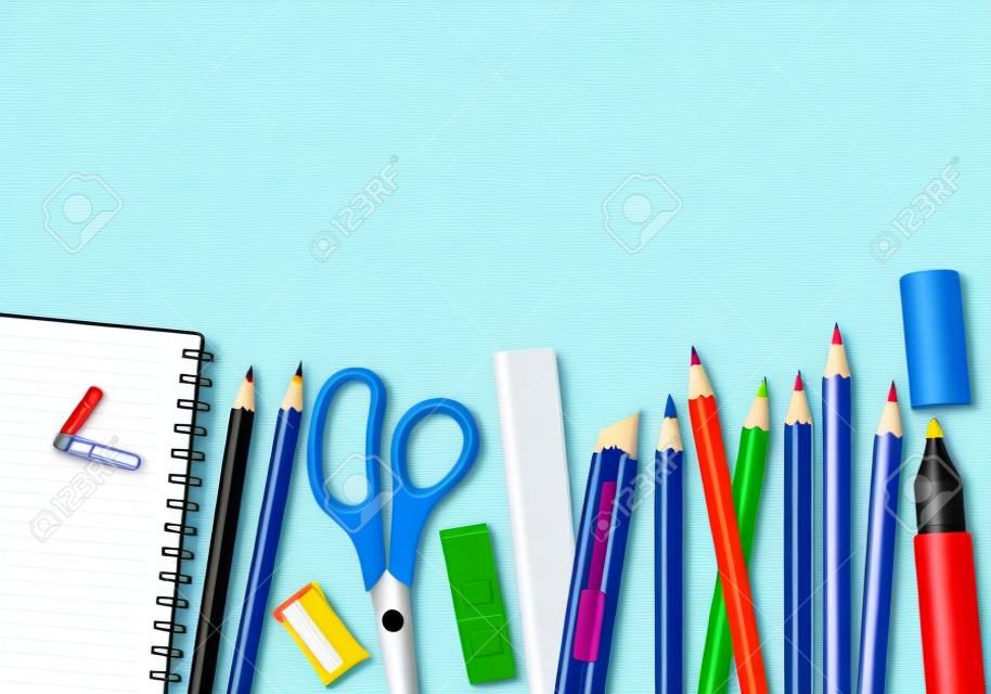 Vector set of school supplies on a white background