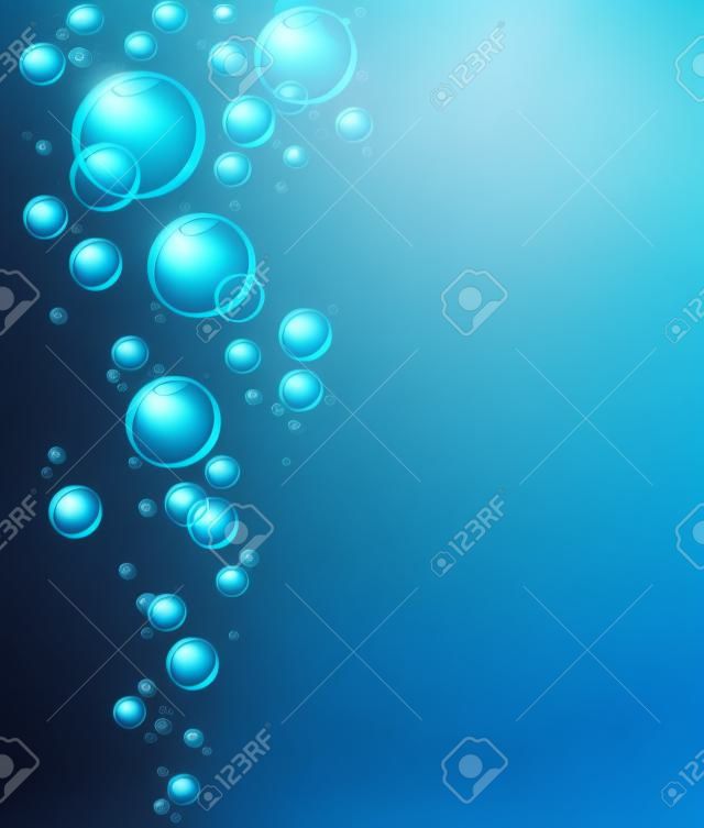 Bajo el fondo azul con hermosas burbujas