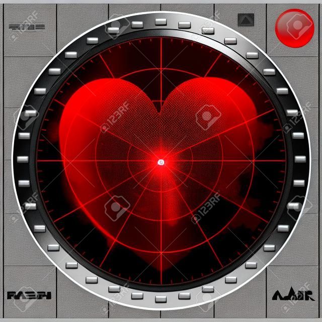 Écran radar avec le coeur rouge.