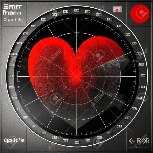 Radar-Bildschirm mit roten Herzen.