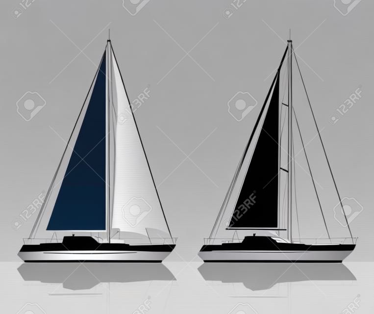 Yachts. Detailed vector silhouette of two luxury yachts.
