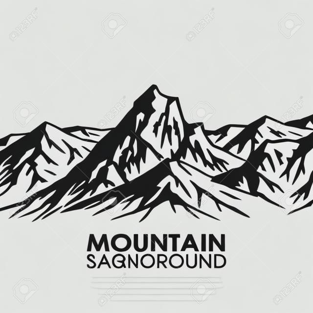 Mountain range isolated on white background. Black and white huge mountains. Vector illustration with copy-space.
