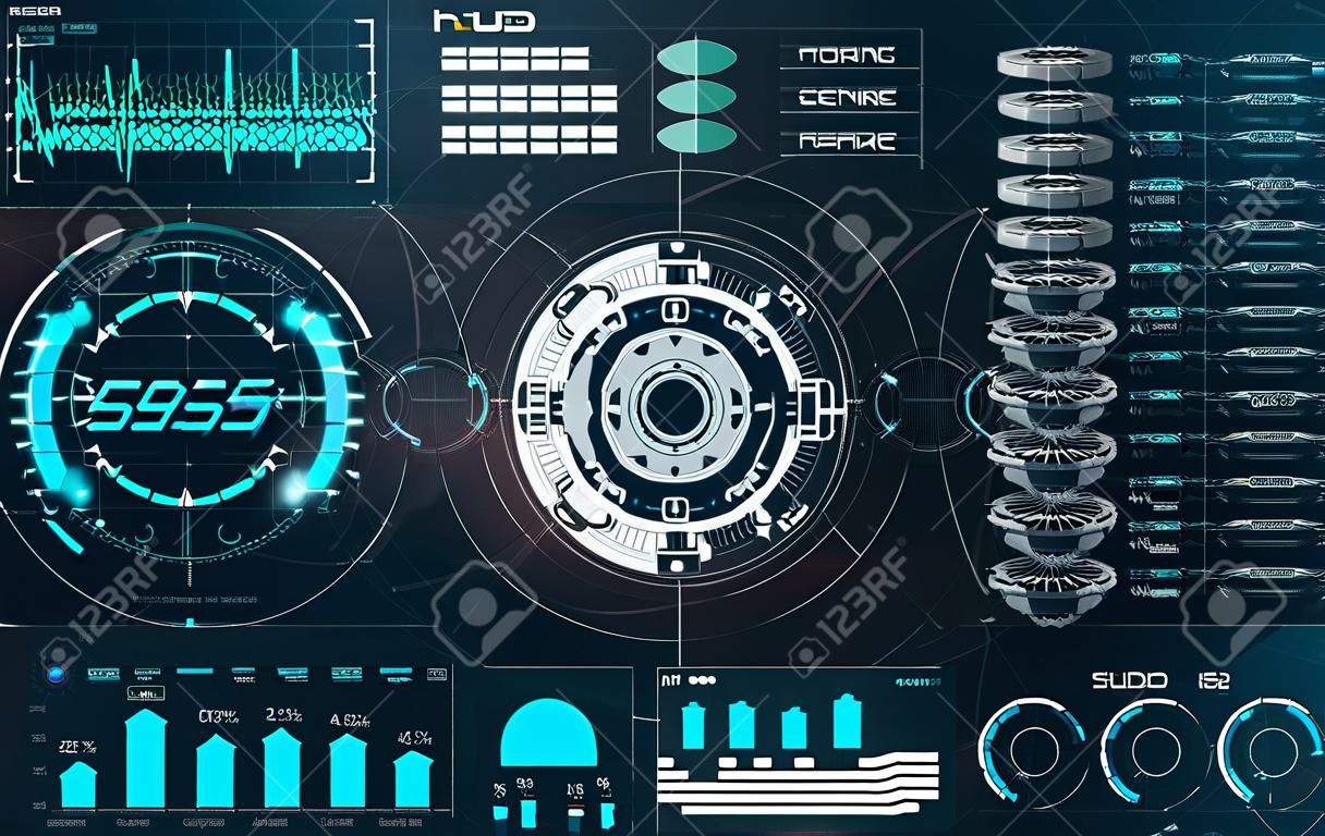 HUD UI for app. Futuristic user interface HUD and Infographic elements. Abstract virtual graphic touch user interface. UI hud infographic interface screen monitor radar set web elements. Mechanisms