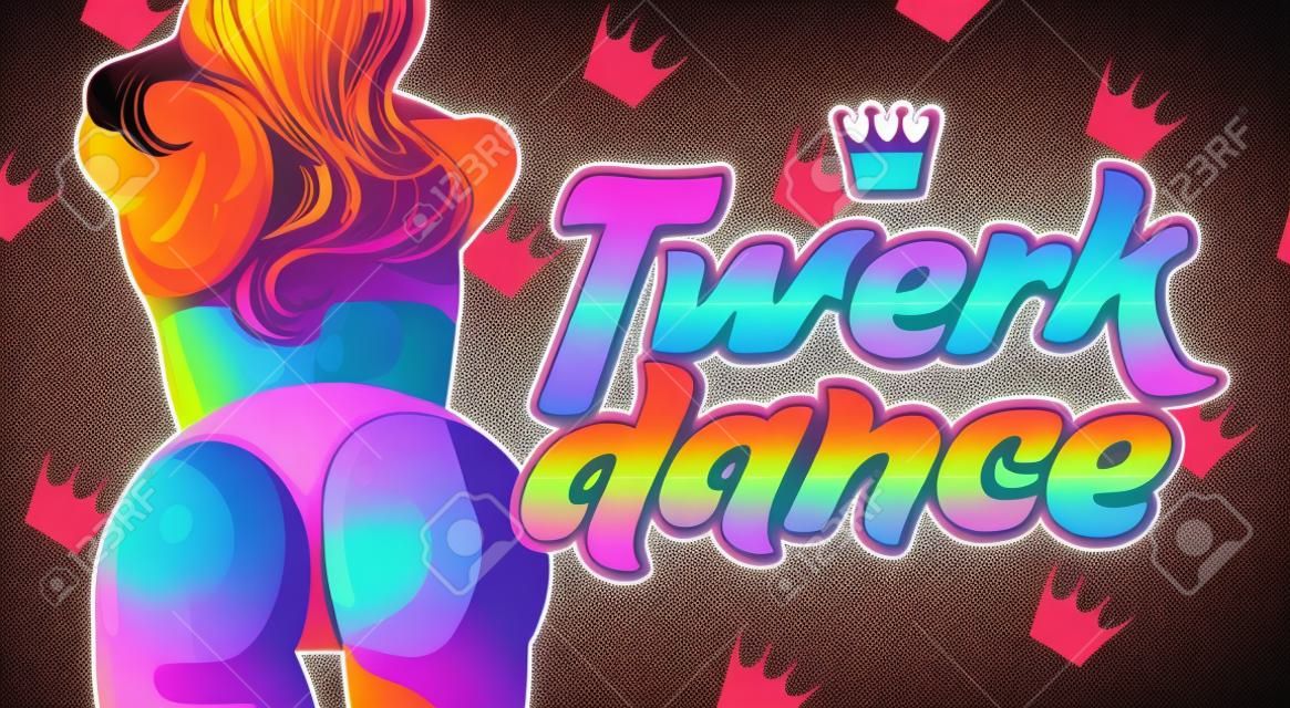 Twerk dance poster design with the girl turned back and text. Vector illustation.