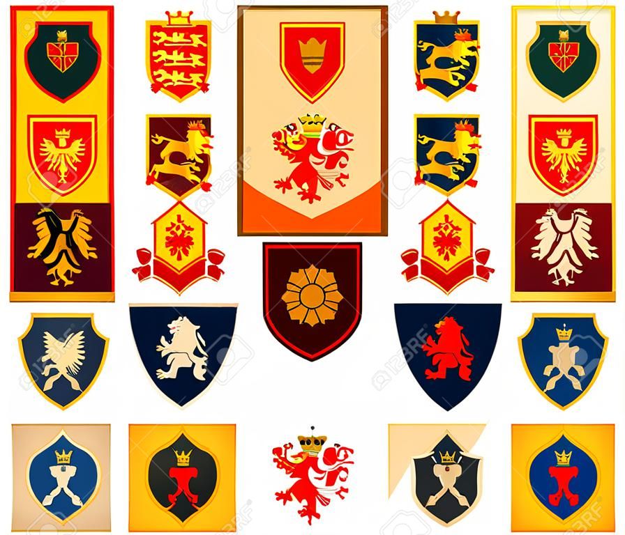 Königlichem Wappen auf Schild Vektor. Heraldik, blazonry Set Icon