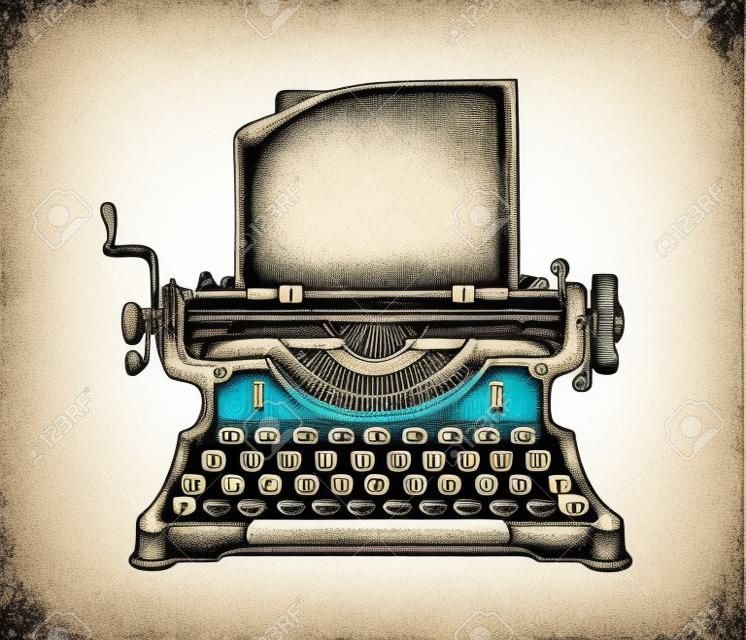 Máquina de escrever vintage desenhada à mão. Publicação de esboço. Ilustração vetorial