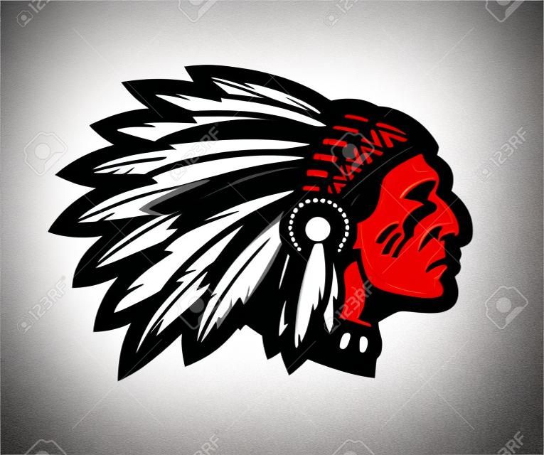 Indian chief. Logo or icon. Vector mascot isolated on white