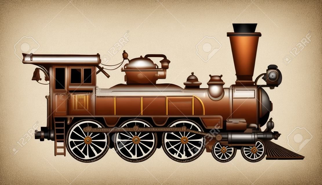 老式蒸汽機車。拉古火車，運輸。傳染媒介例證
