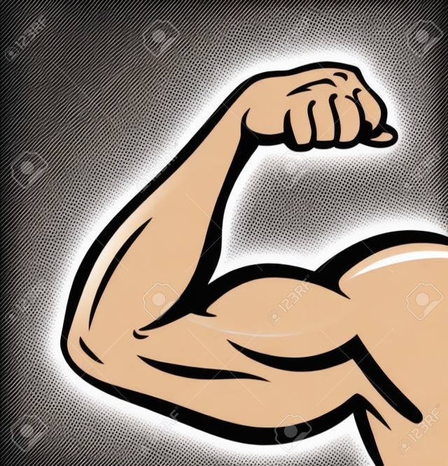 Sterke arm, spieren, fitnessruimte. Comics stijl design. Vector illustratie