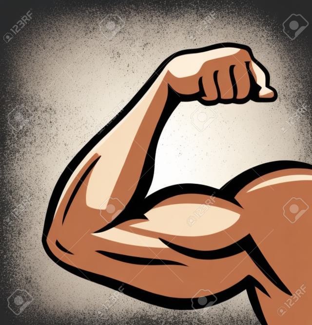Sterke arm, spieren, fitnessruimte. Comics stijl design. Vector illustratie