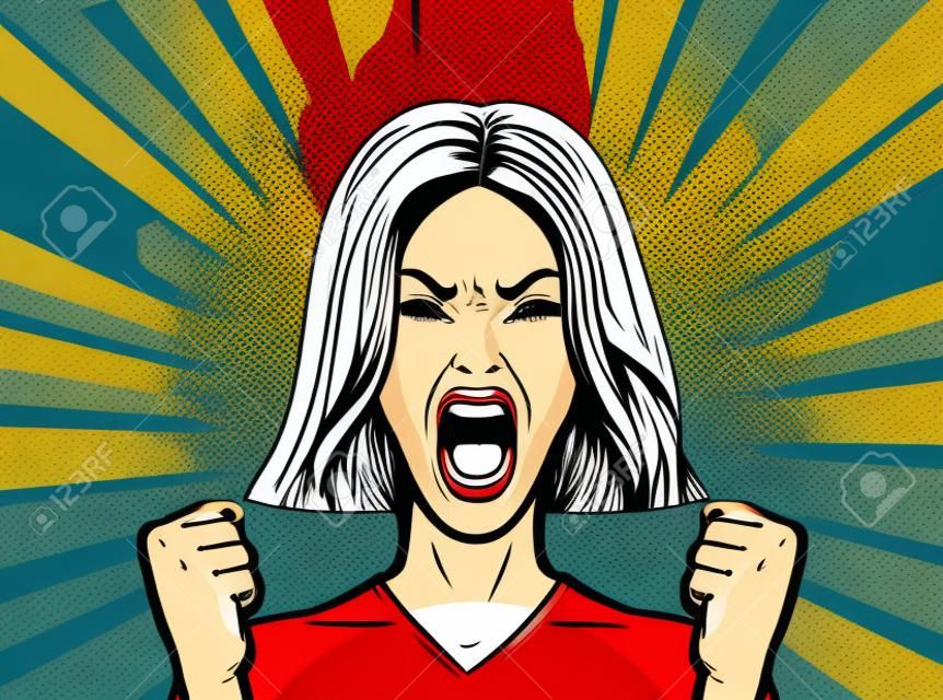 girl or young woman screaming out loud. Pop art retro comic style