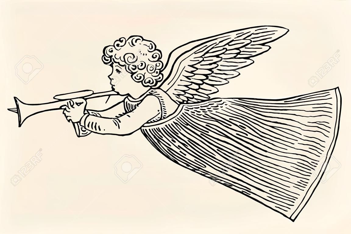 Flying angel messenger. Sketch vintage vector illustration