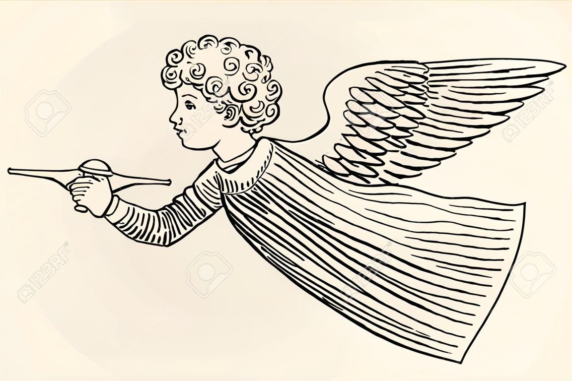 Messaggero angelo volante. Schizzo illustrazione vettoriale vintage