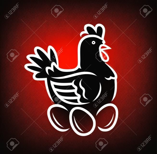 Poule pondant des œufs dans le nid. Logo de poulet ou vecteur de symbole