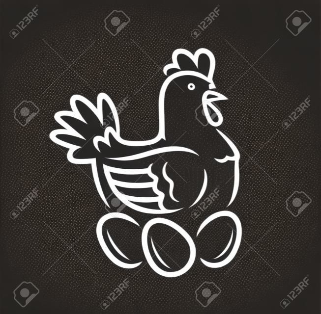 Poule pondant des œufs dans le nid. Logo de poulet ou vecteur de symbole