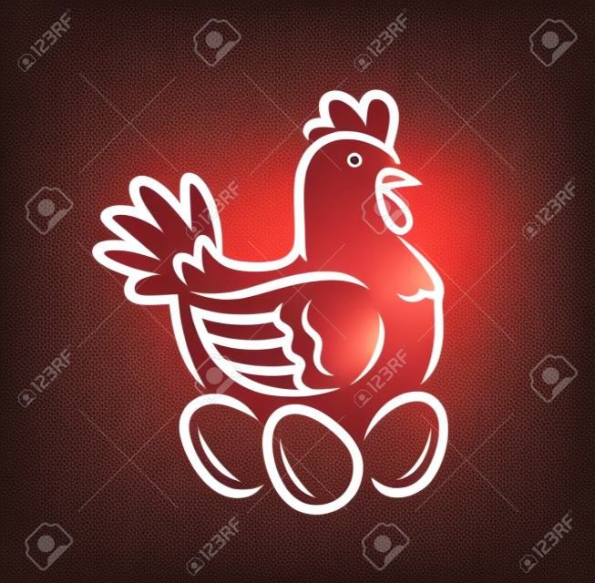 Hen laying eggs in nest. Chicken logo or symbol vector